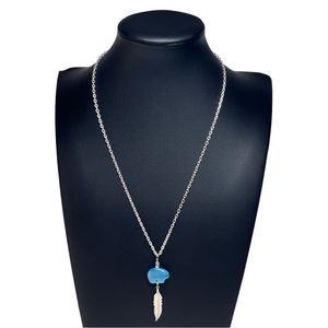ZUNI Fetish Bear Moonglow Stone Feather Pendant Necklace 19"